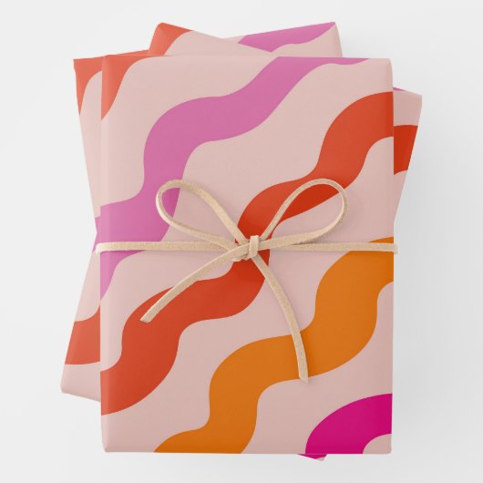 Retro Streifen Abstrakte Waves Rosa Orange Geschenkpapier Set (Beispiel)