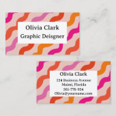 Retro Streifen Abstrakte Waves Rosa Visitenkarte (Vorne/Hinten)