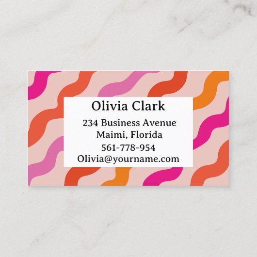 Retro Streifen Abstrakte Waves Rosa Visitenkarte (Rückseite)