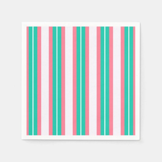Retro Streifen - Aquamarin rosa Serviette (Vorderseite)