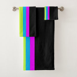 Retro-Streifen-Badehandtücher (Schwarz und Neon-Mu Badhandtuch Set