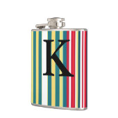 Retro-Streifen farbenfroh mit Monogramm Anfangsbuc Flachmann (Links)