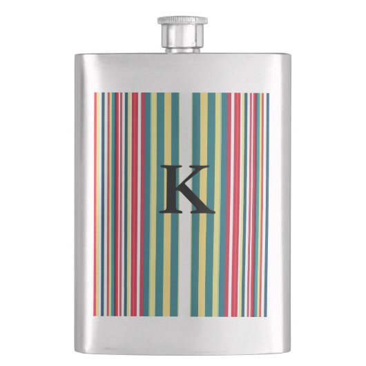 Retro-Streifen farbenfroh mit Monogramm Anfangsbuc Flachmann (Vorderseite)