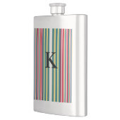 Retro-Streifen farbenfroh mit Monogramm Anfangsbuc Flachmann (Links)