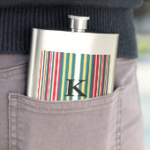Retro-Streifen farbenfroh mit Monogramm Anfangsbuc Flachmann (Beispiel)