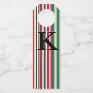 Retro-Streifen farbenfroh mit Monogramm Anfangsbuc Flaschenanhänger