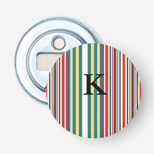 Retro-Streifen farbenfroh mit Monogramm Anfangsbuc Flaschenöffner (Vorderseite)