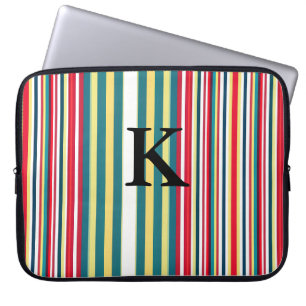Retro-Streifen farbenfroh mit Monogramm Anfangsbuc Laptopschutzhülle