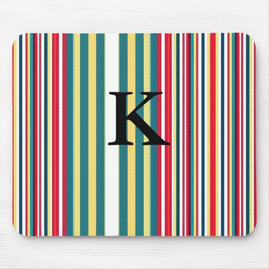 Retro-Streifen farbenfroh mit Monogramm Anfangsbuc Mousepad (Vorne)