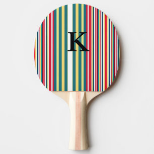 Retro-Streifen farbenfroh mit Monogramm Anfangsbuc Tischtennis Schläger
