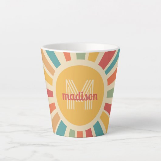 Retro-Streifen für individuelle Name und Monogramm Milchtasse (Vorderseite)