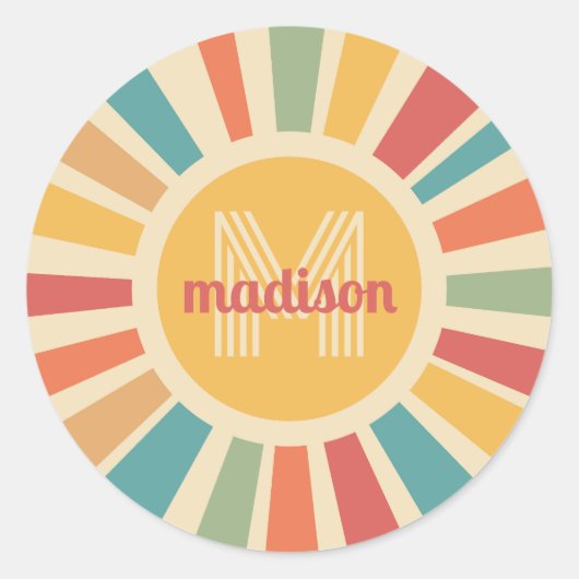 Retro-Streifen für individuelle Name und Monogramm Runder Aufkleber (Vorderseite)