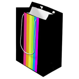 Retro Streifen Geschenktasche (Schwarz & Neon Mult Mittlere Geschenktüte