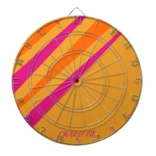 Retro Streifen Giro Monogram Rosa Orange Mustard Dartscheibe (vorne)