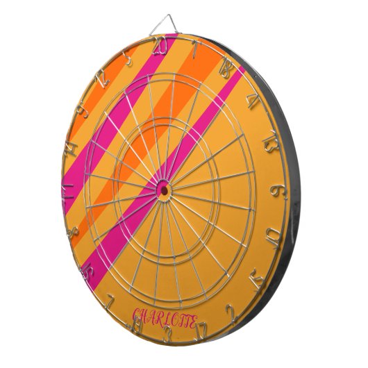 Retro Streifen Giro Monogram Rosa Orange Mustard Dartscheibe (Vorderseite rechts)