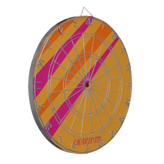 Retro Streifen Giro Monogram Rosa Orange Mustard Dartscheibe (Vorderseite Links)