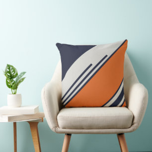 Retro-Streifen in Blau Orange Kissen