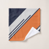 Retro Streifen in blauem Orange Badhandtuch Set (Waschlappen)
