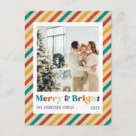 Retro Streifen Merry & Bright Family Foto Postkarte