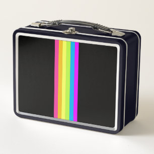 Retro-Streifen-Metall-Lunchbox (Schwarz & Neon-Mul Metall Brotdose