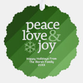 Retro Streifen mit Foto - Peace Liebe Joy Green Ornament Karte (Rückseite)
