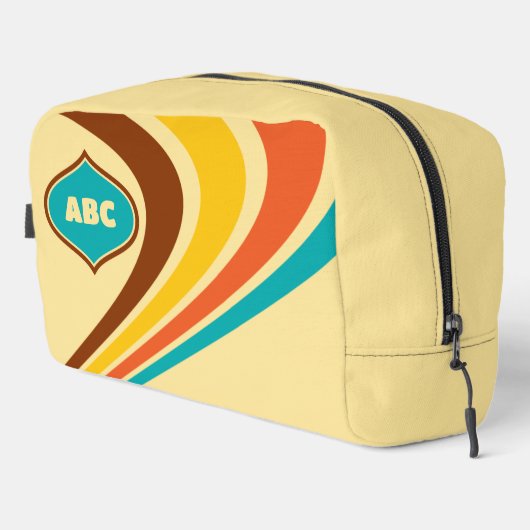 Retro-Streifen-Monogramm der 1970er Jahre Waschbeutel (Rechte Ecke)