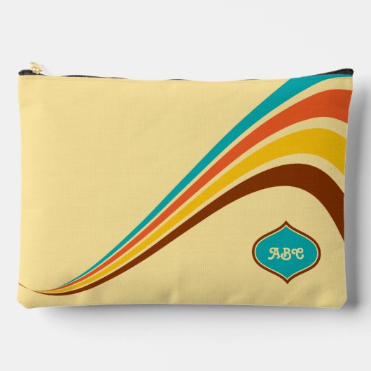 Retro-Streifen-Monogramm der 1970er Jahre Zubehörtasche (Vorderseite)