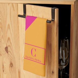 Retro Streifen Monogramm Fett Orange Pink Geschirrtuch