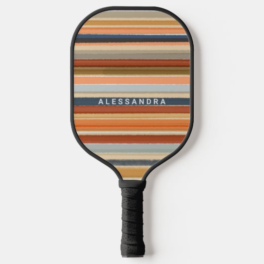 Retro Streifen monogramm Vintager Sonnenuntergang  Pickleball Schläger (Vorderseite)