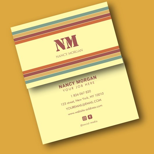 Retro-Streifen-Monogramm Visitenkarte