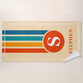 Retro Streifen Orange Monogramm Name Personalisier Strandtuch (Vorderseite)