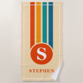 Retro Streifen Orange Monogramm Name Personalisier Strandtuch (Vorderseite)