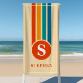 Retro Streifen Orange Monogramm Name Personalisier Strandtuch
