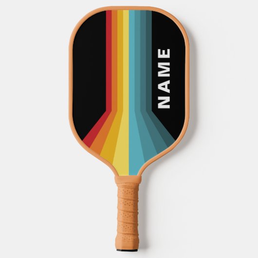 Retro Streifen Personalisiert Pickleball Schläger (Rückseite)