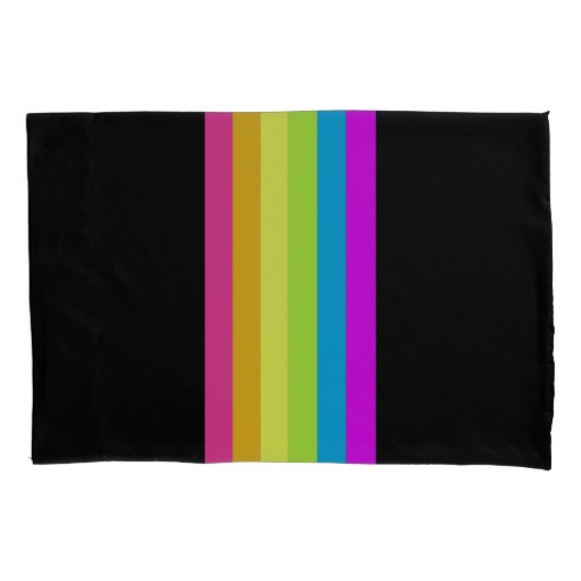 Retro Streifen Pillowcase (Schwarz & Neon Multi) Kissenbezug (Vorderseite)