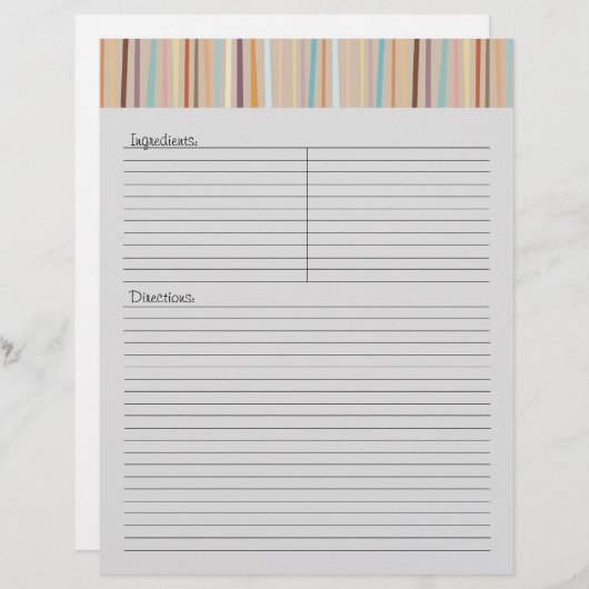 Retro Streifen Rezept Letterhead (Vorne/Hinten)