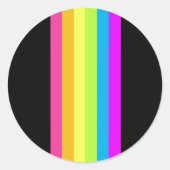 Retro Streifen Rundkleber (Schwarz & Neon Multi) Runder Aufkleber (Vorderseite)