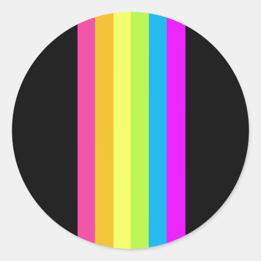 Retro Streifen Rundkleber (Schwarz & Neon Multi) Runder Aufkleber (Vorderseite)