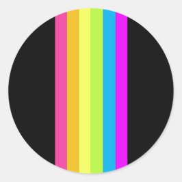 Retro Streifen Rundkleber (Schwarz & Neon Multi) Runder Aufkleber