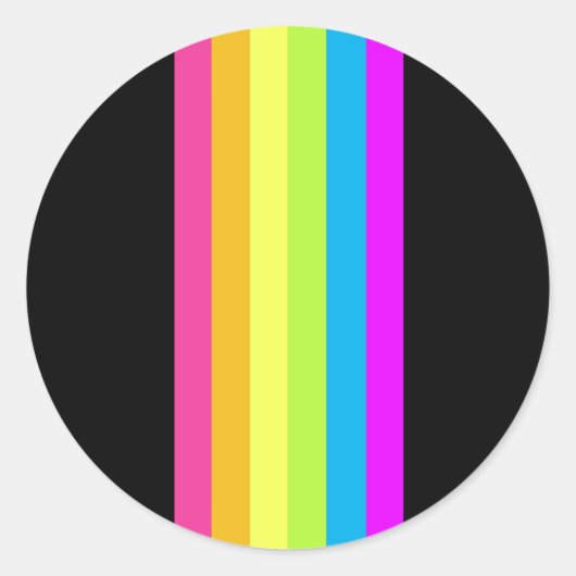 Retro Streifen Rundkleber (Schwarz & Neon Multi) Runder Aufkleber (Vorderseite)