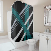 Retro Streifen Schatten des Grauwaldes Grün Schwar Duschvorhang (Beispiel)