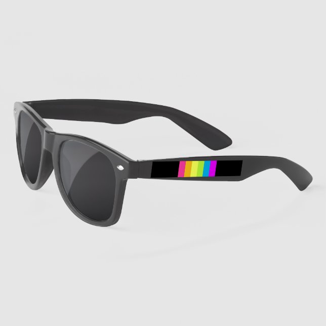 Retro Streifen Sonnenbrille (Schwarz & Neon Multi) (Links)