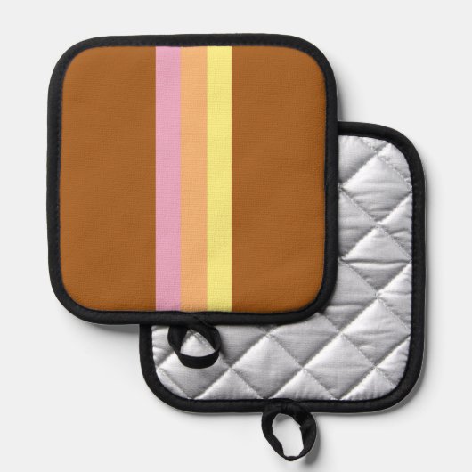 Retro Streifen Töpfchen (Orange Multi) Topflappen (Vorderseite/Rückseite)