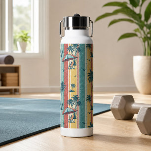 Retro-Streifen Tropische Palmen  Trinkflasche