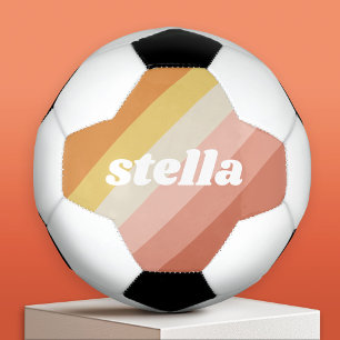 Retro Streifen - undurchsichtiger Name - Korallenr Fußball