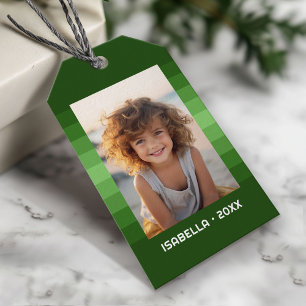 Retro Streifen - Weihnachtsgrün - Einfaches Foto Geschenkanhänger