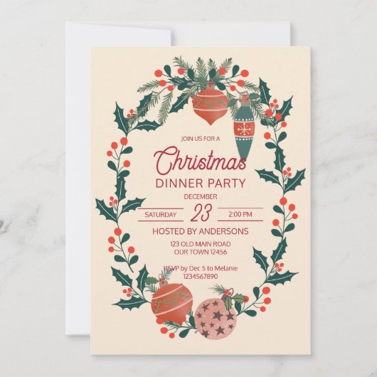 Retro-Streifen zu Weihnachten Großmilenial Dinner Einladung (Vorderseite)