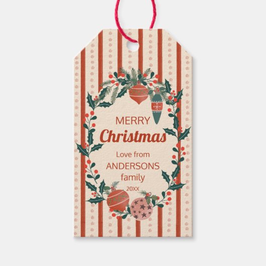 Retro-Streifen zu Weihnachten Jahrtausende alt Geschenkanhänger (Vorderseite)