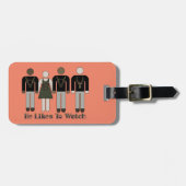 Retro-Strichmännchen, das er gerne sieht wie W Vix Gepäckanhänger (Vorderseite horizontal)