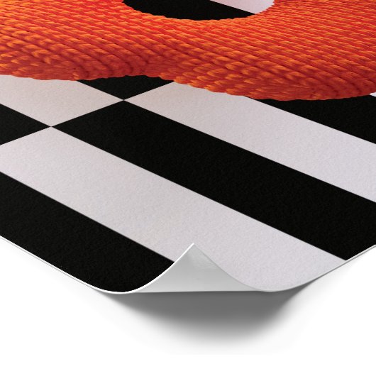 Retro Strick Blume 3D Art Print orange, schwarzwei Poster (Ecke)